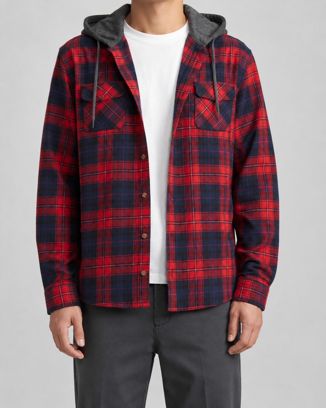 Camisa Chaqueta de Cuadros con Capucha