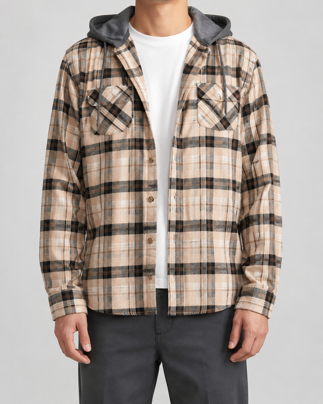 Camisa Chaqueta de Cuadros con Capucha