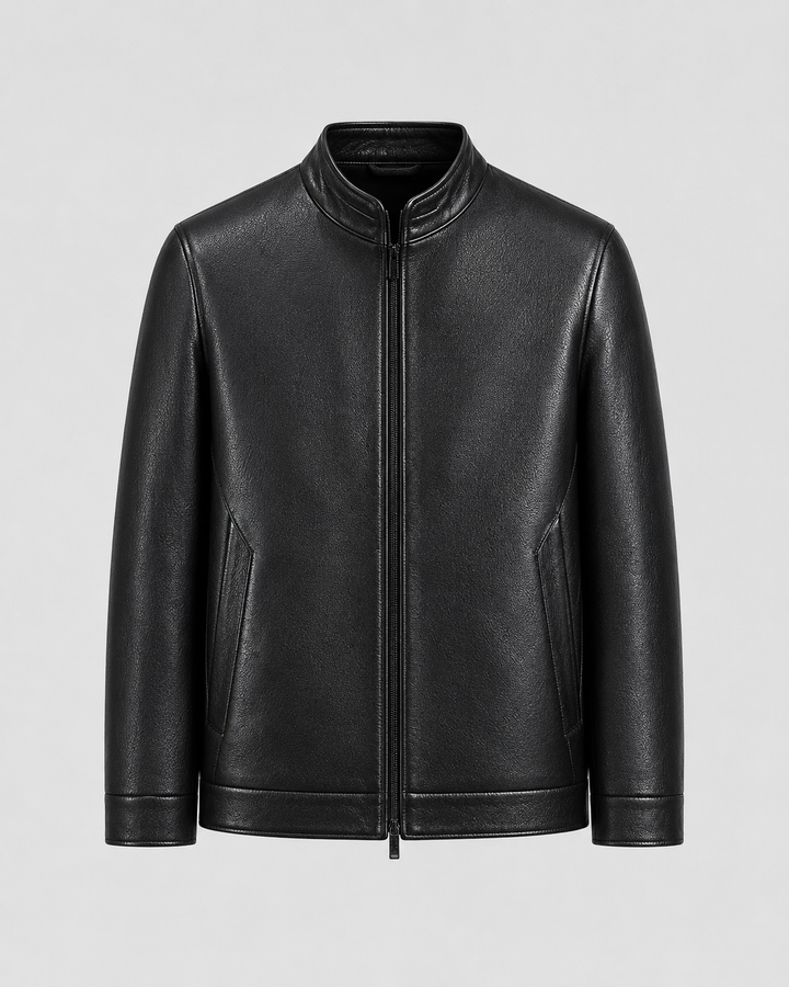 Chaqueta efecto piel hombre cuello alto