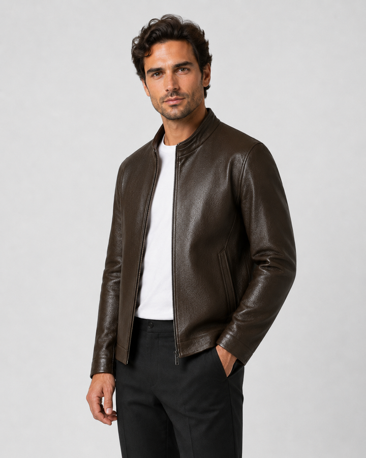 Chaqueta efecto piel hombre cuello alto