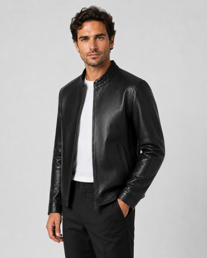 Chaqueta efecto piel hombre cuello alto