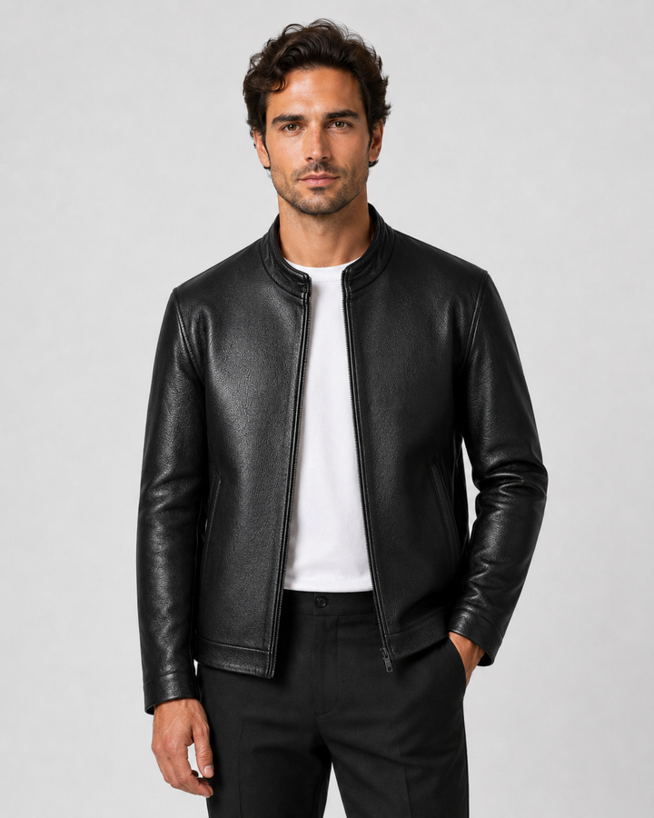 Chaqueta efecto piel hombre cuello alto