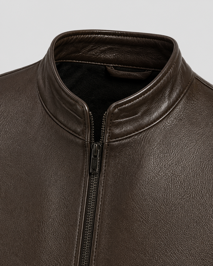 Chaqueta efecto piel hombre cuello alto