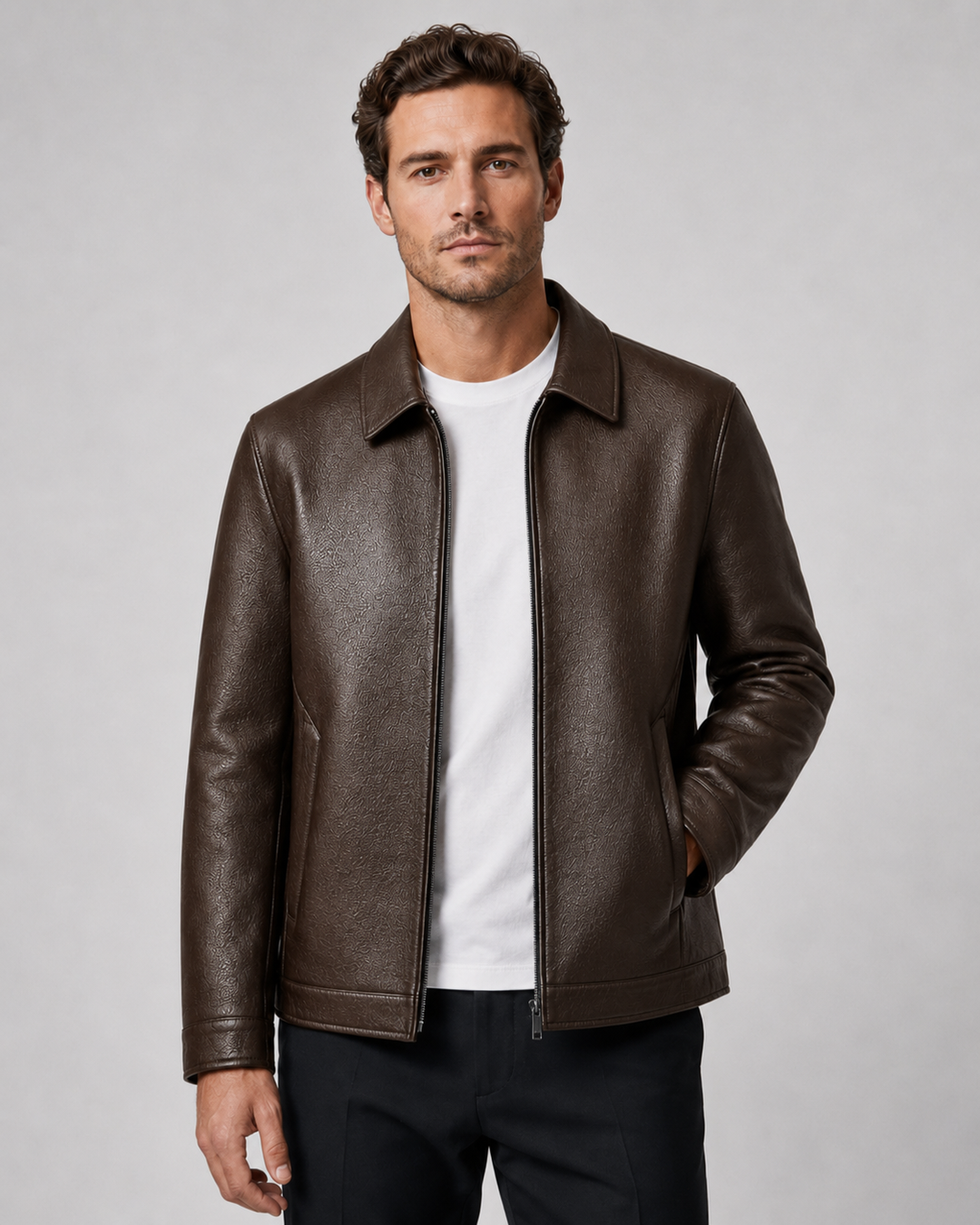 Chaqueta masculina efecto piel PU