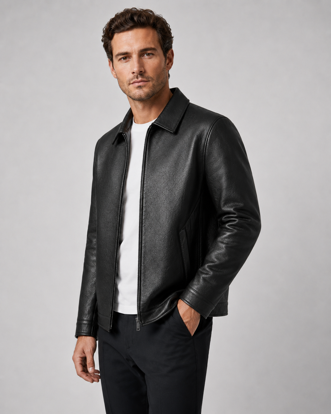 Chaqueta masculina efecto piel PU