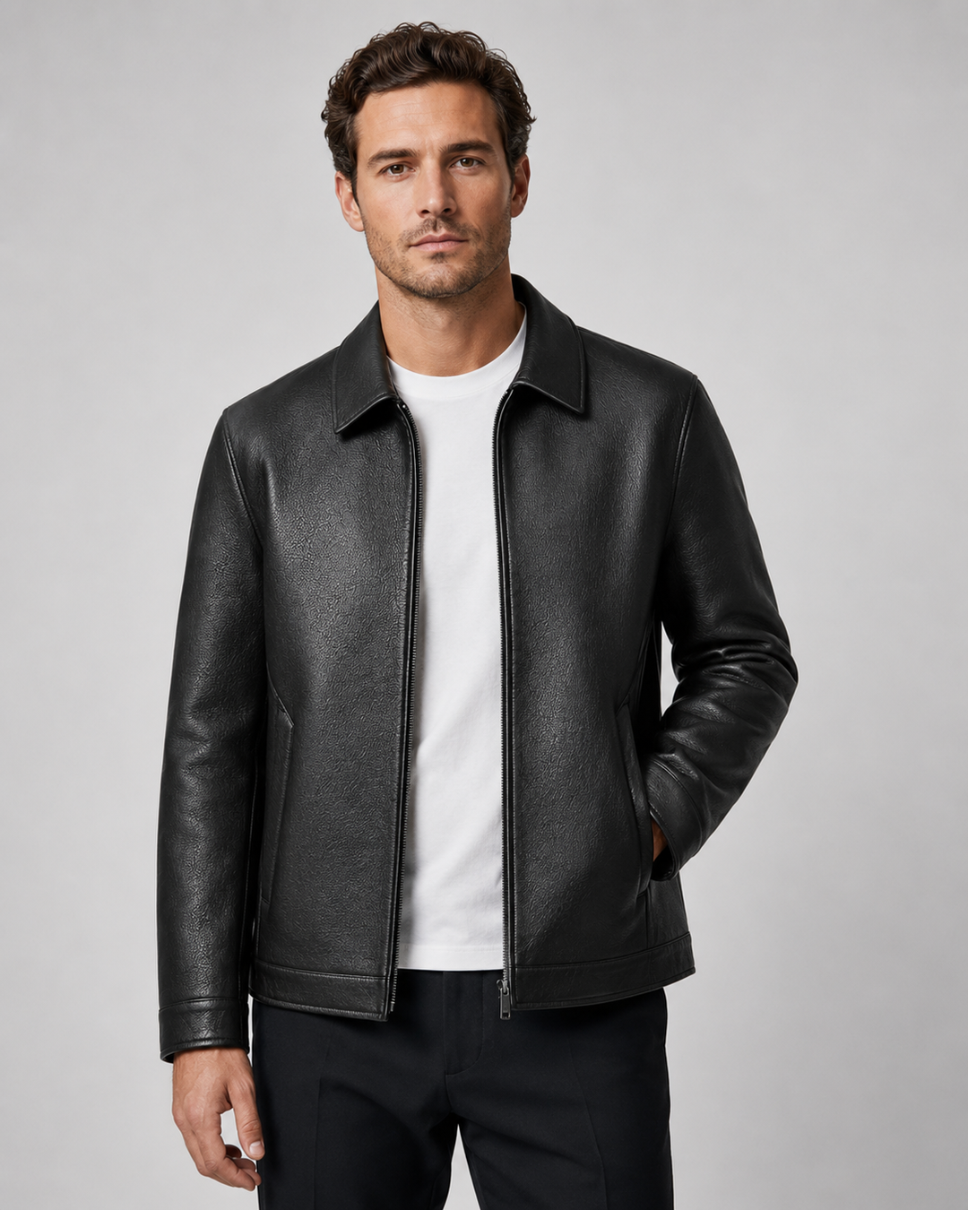 Chaqueta masculina efecto piel PU