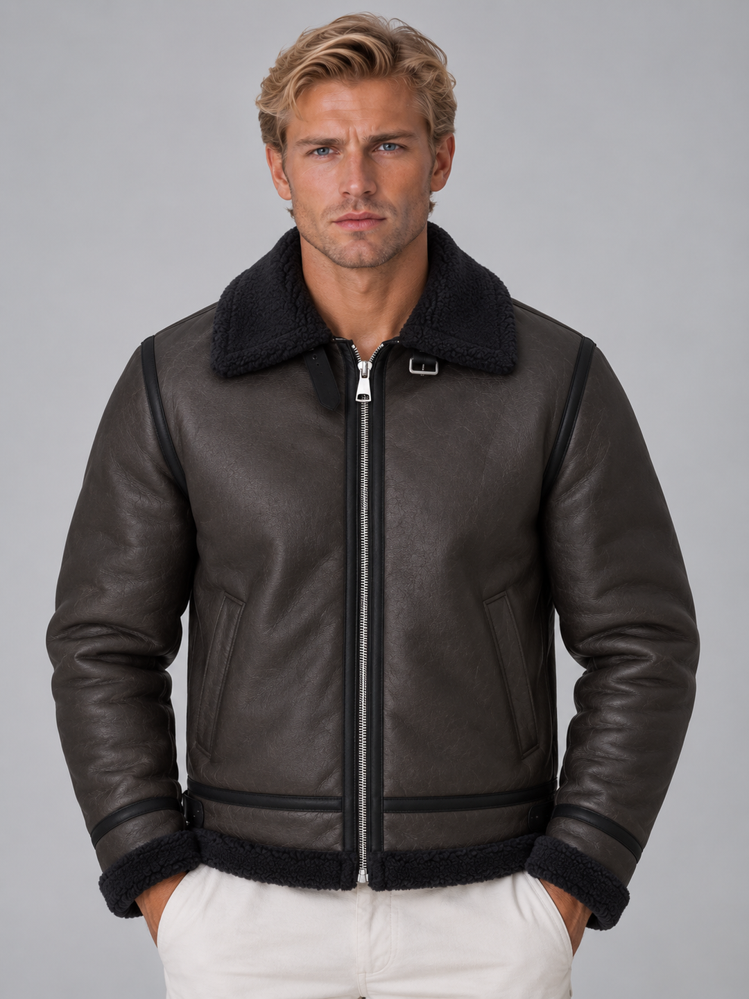 Chaqueta aviador efecto piel sherpa