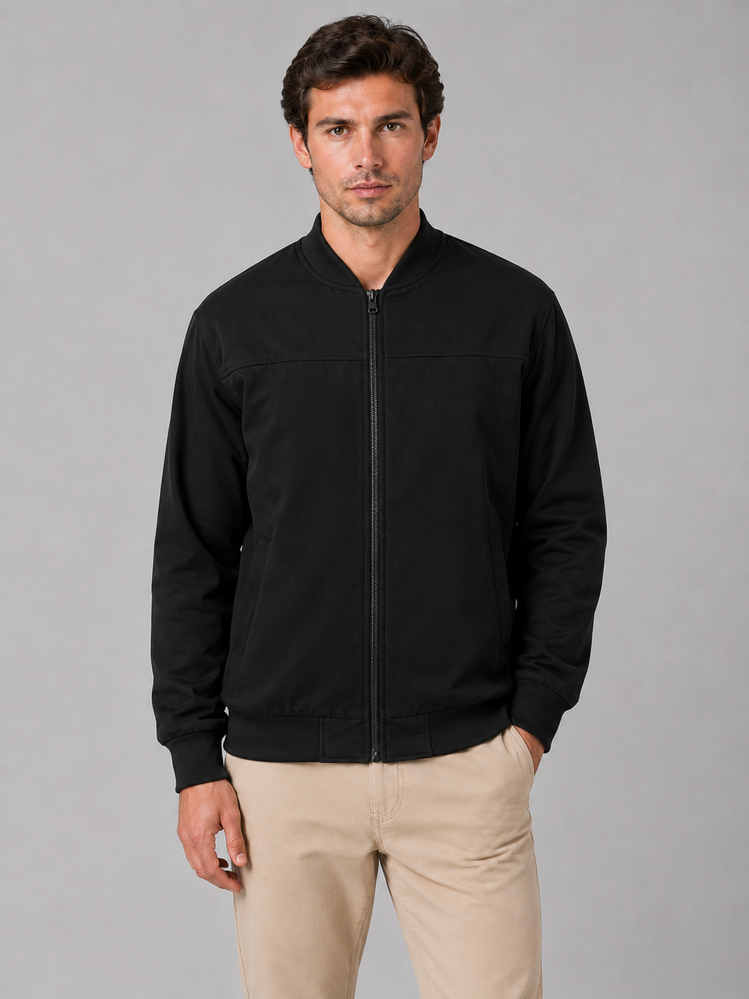 Chaqueta Bomber con Cremallera Casual
