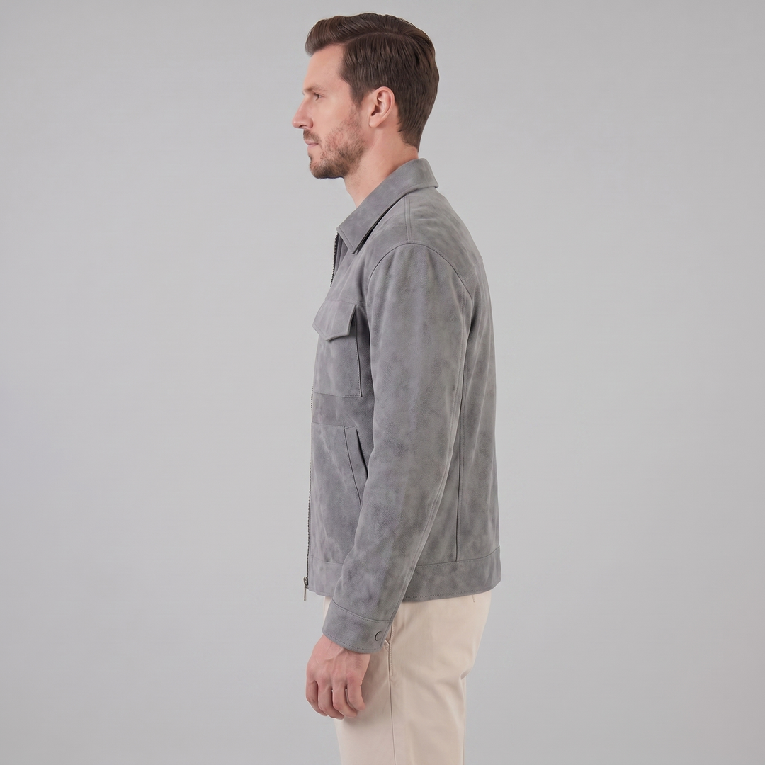 Chaqueta de ante con cremallera hombre