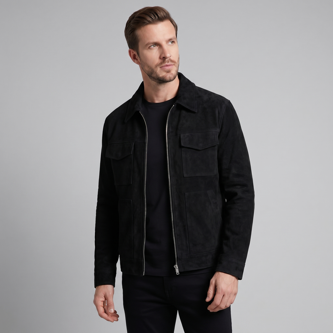 Chaqueta de ante con cremallera hombre