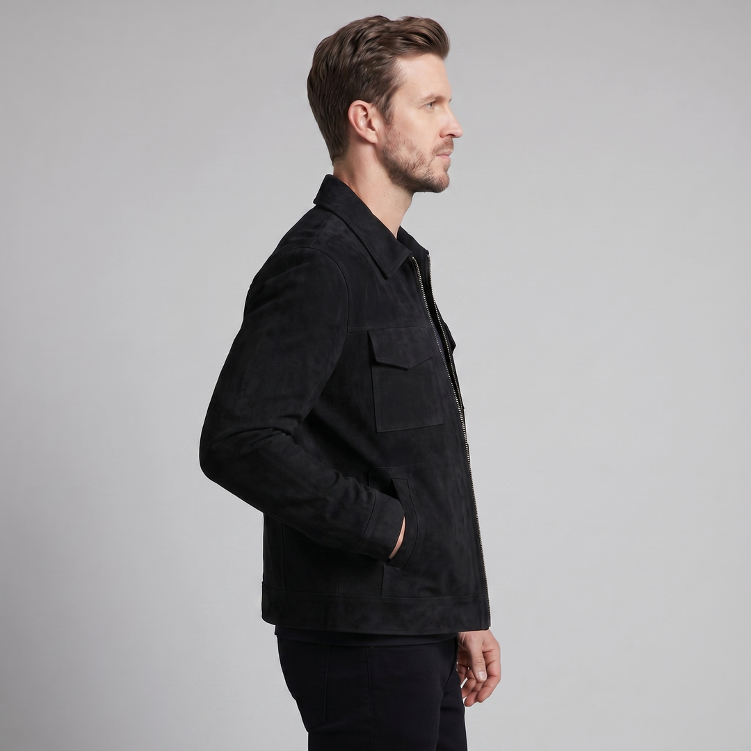 Chaqueta de ante con cremallera hombre
