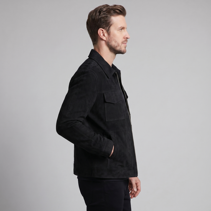 Chaqueta de ante con cremallera hombre