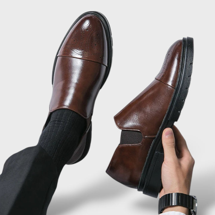 Mocasines Hombre Cuero Brogue Slip-On Suela Gruesa