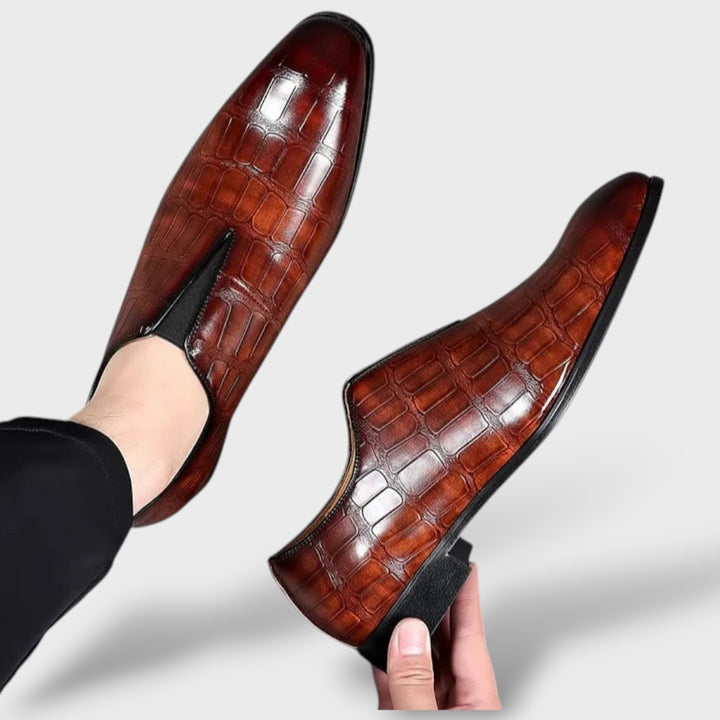 Mocasines Hombre Cuero Cocodrilo Slip-On Elegante