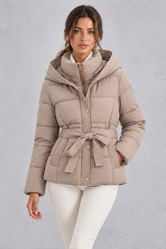 Chaqueta acolchada con capucha y cinturón