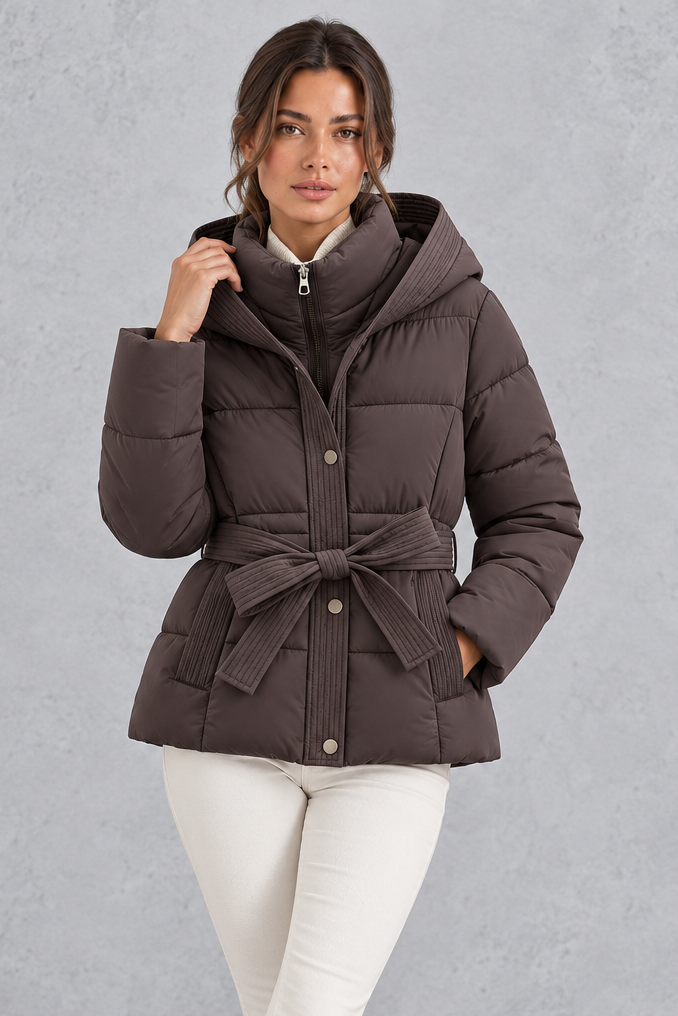 Chaqueta acolchada con capucha y cinturón
