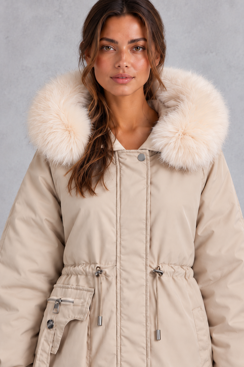 Parka con capucha de pelo sintético