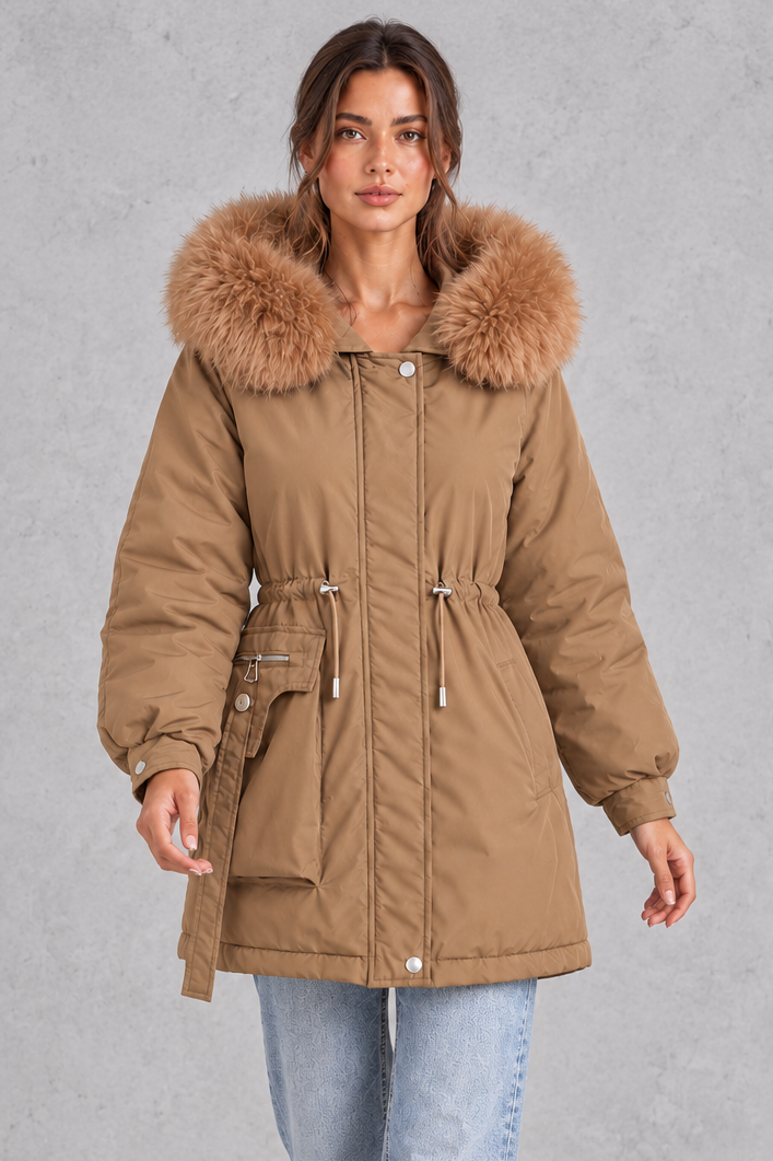 Parka con capucha de pelo sintético