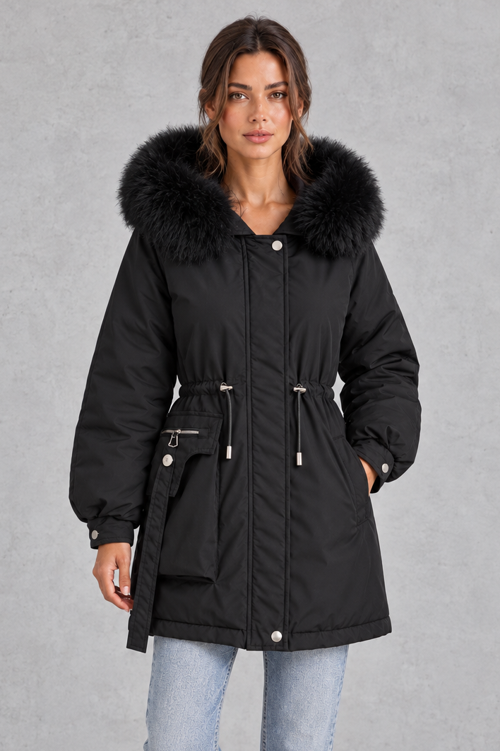 Parka con capucha de pelo sintético