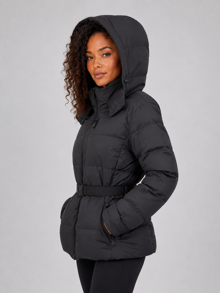 Chaqueta Acolchada con Capucha y Cinturón