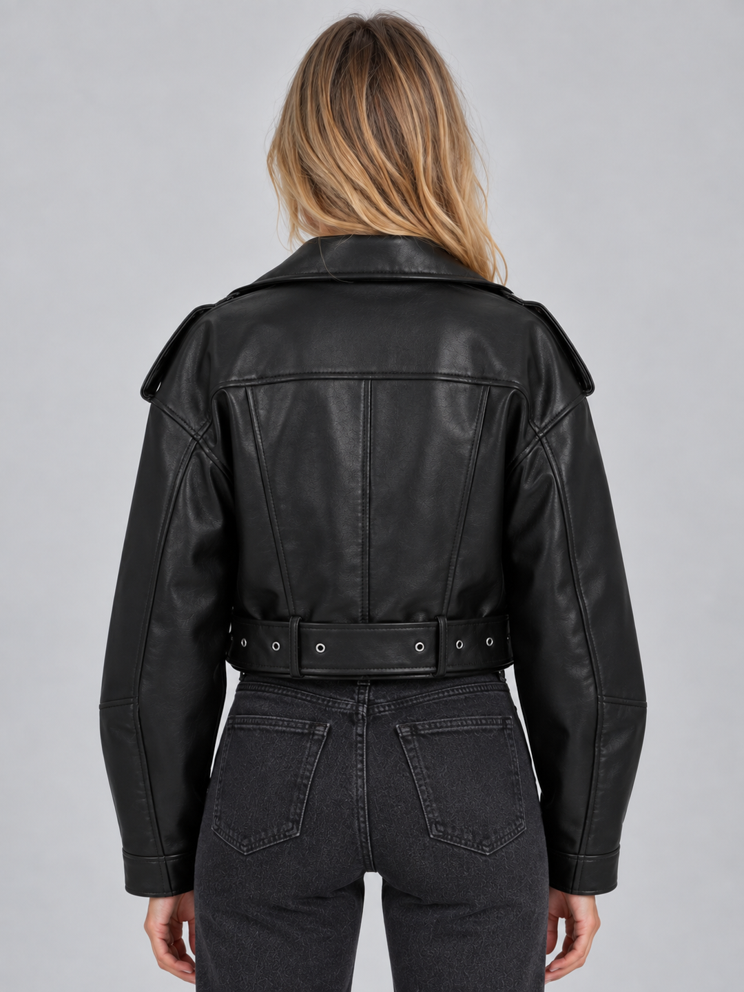 Chaqueta Biker Corta Efecto Piel
