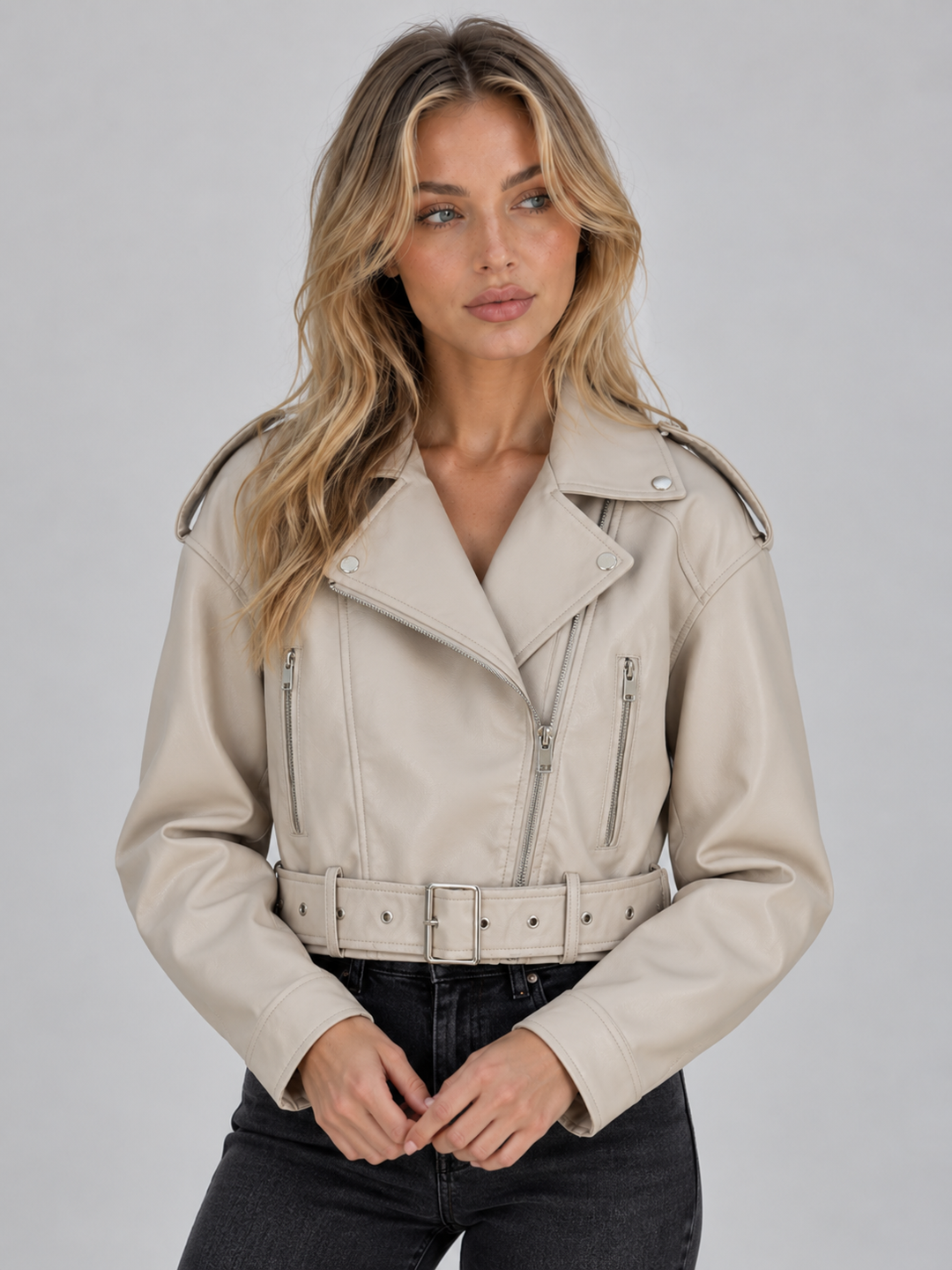 Chaqueta Biker Corta Efecto Piel