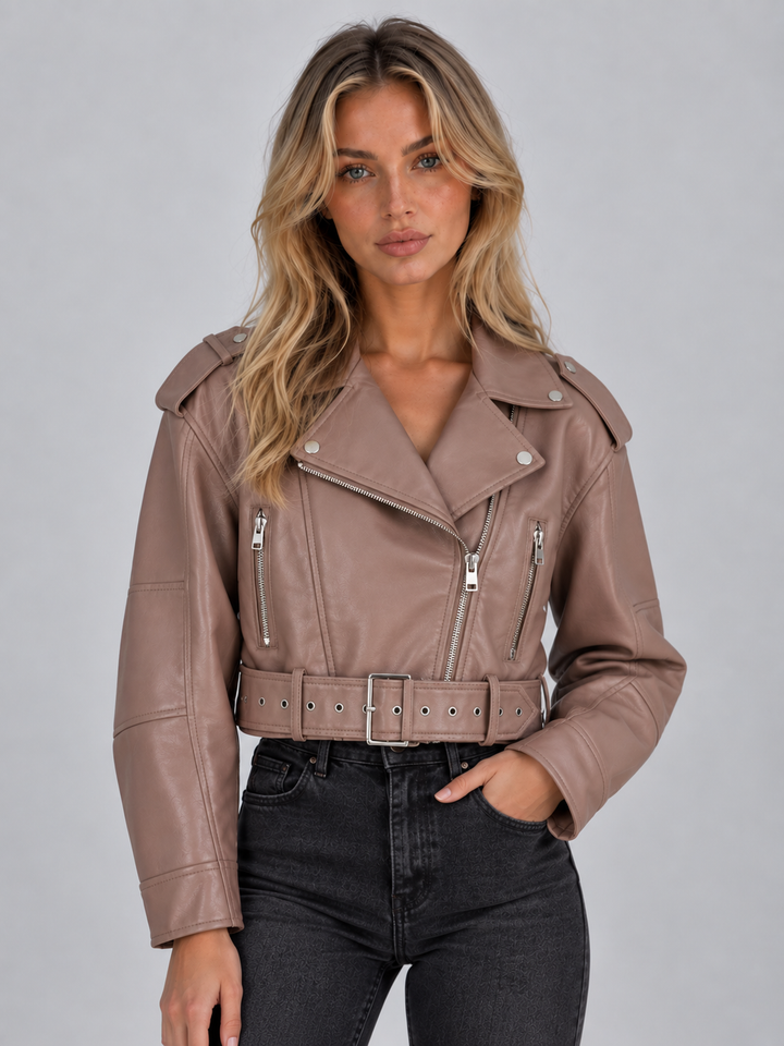 Chaqueta Biker Corta Efecto Piel