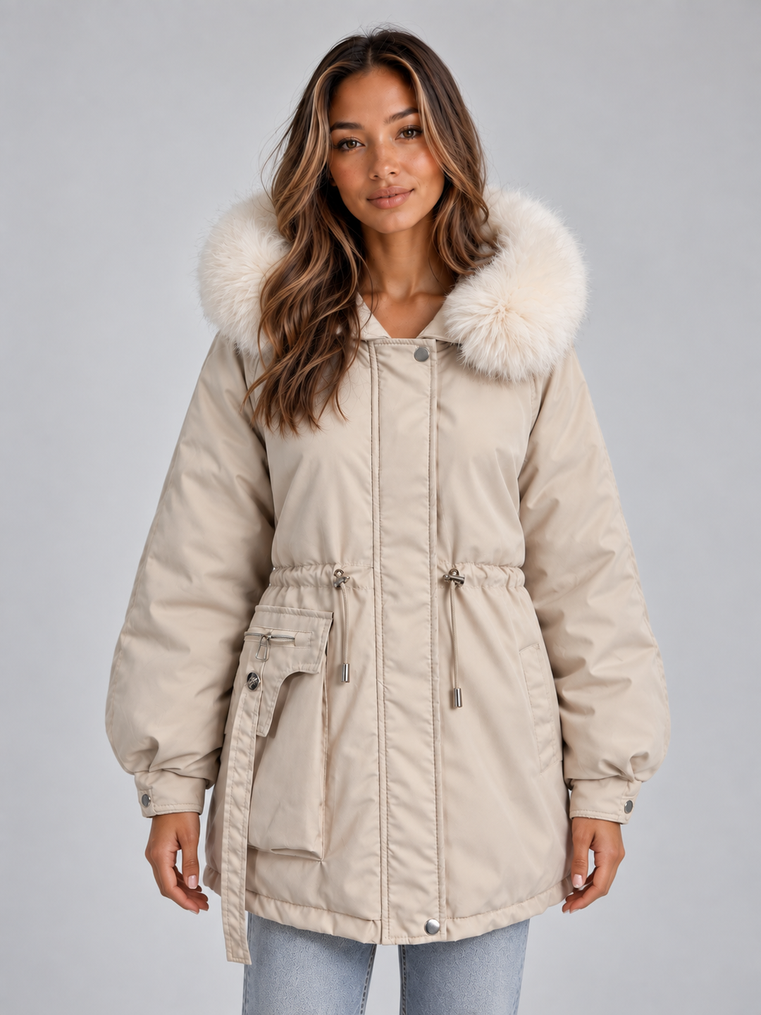 Parka con capucha y pelo sintético