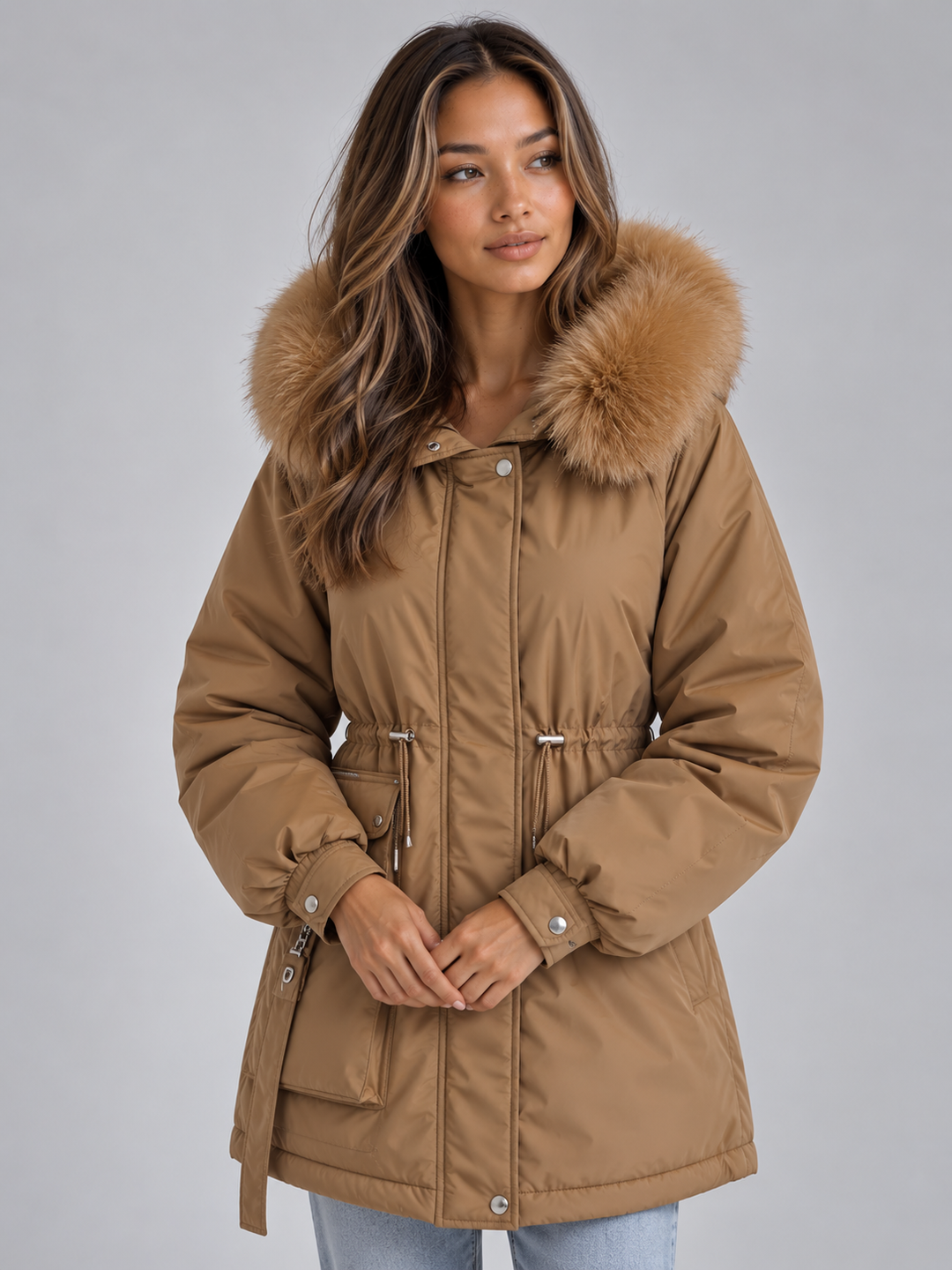 Parka con capucha y pelo sintético