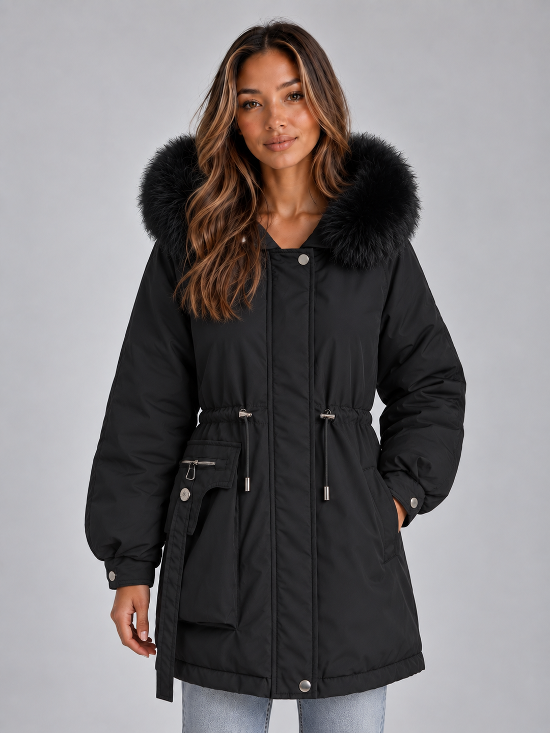 Parka con capucha y pelo sintético