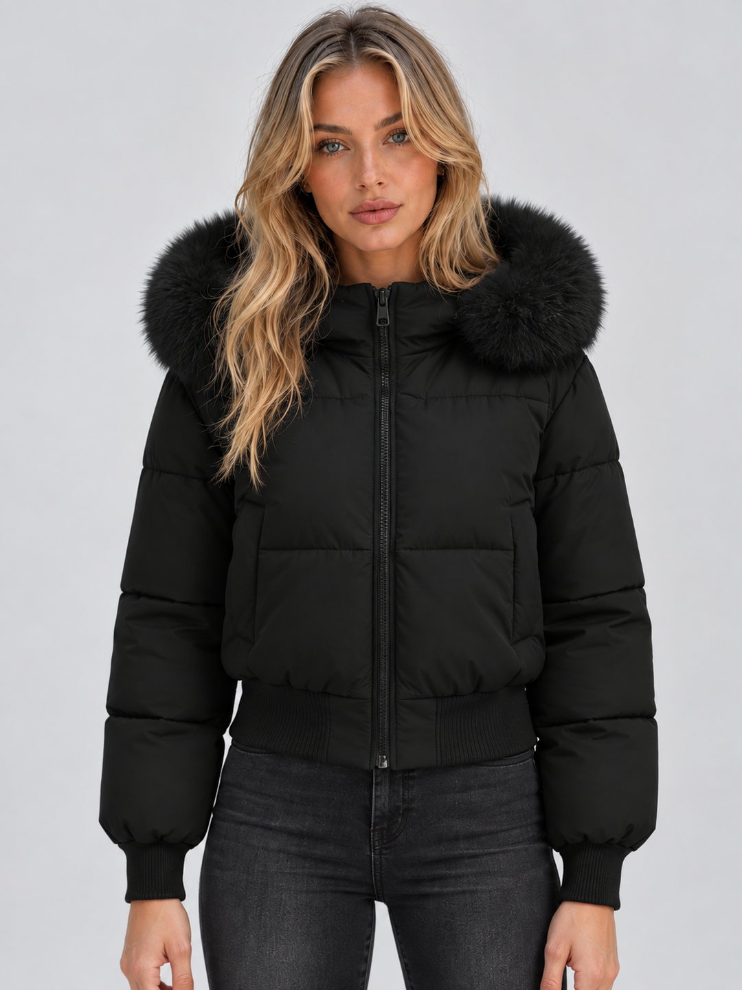 Chaqueta Acolchada con Cuello Sintético
