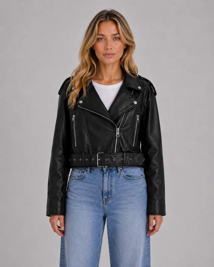 Chaqueta biker efecto piel femenina