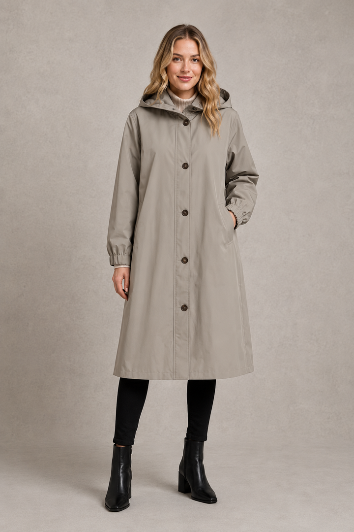 Trench impermeable largo con capucha