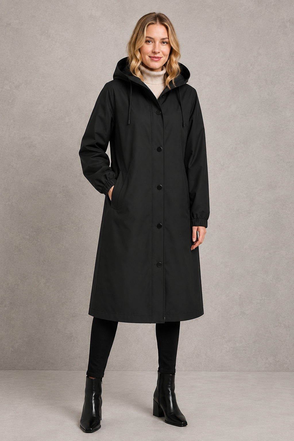 Trench impermeable largo con capucha