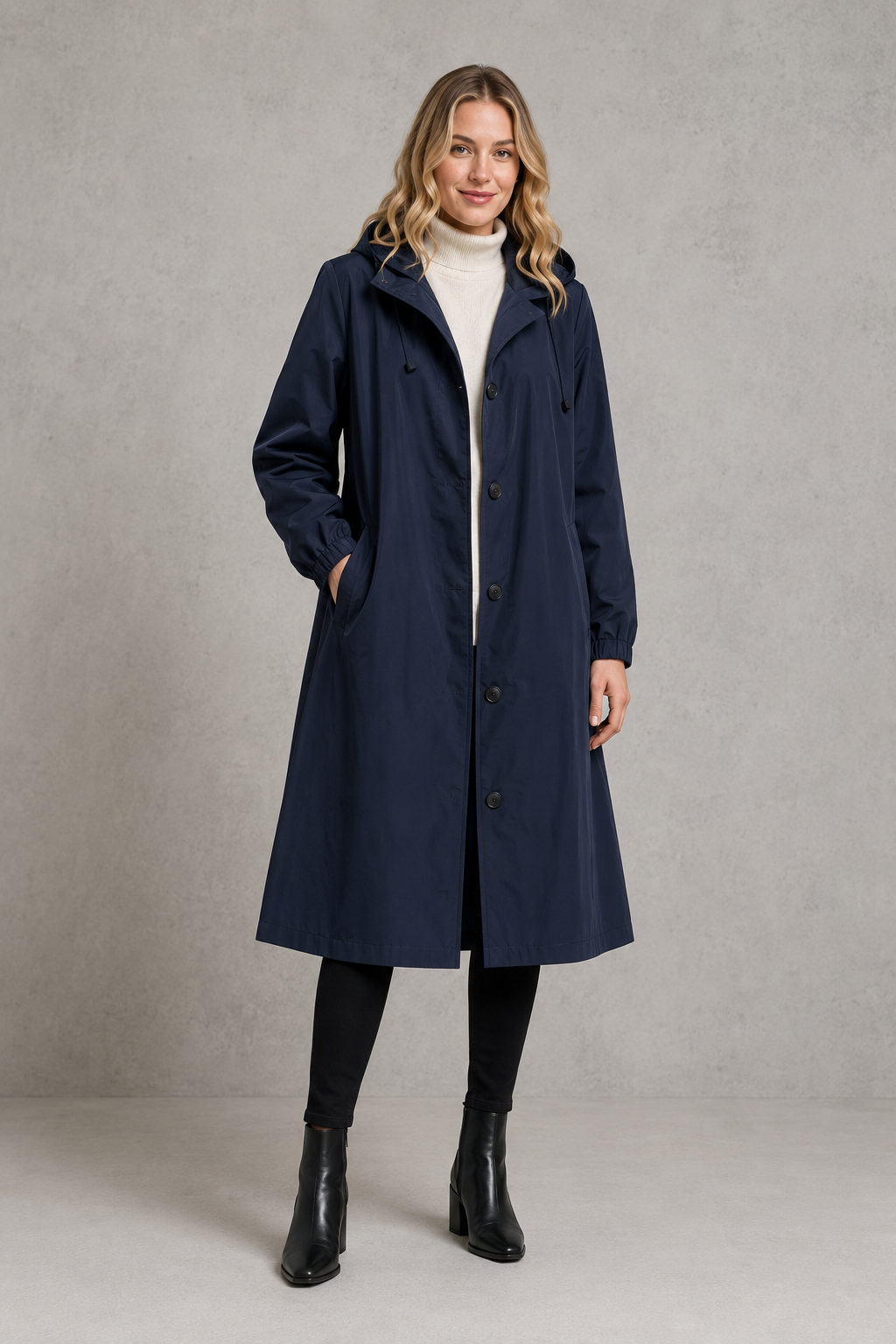 Trench impermeable largo con capucha