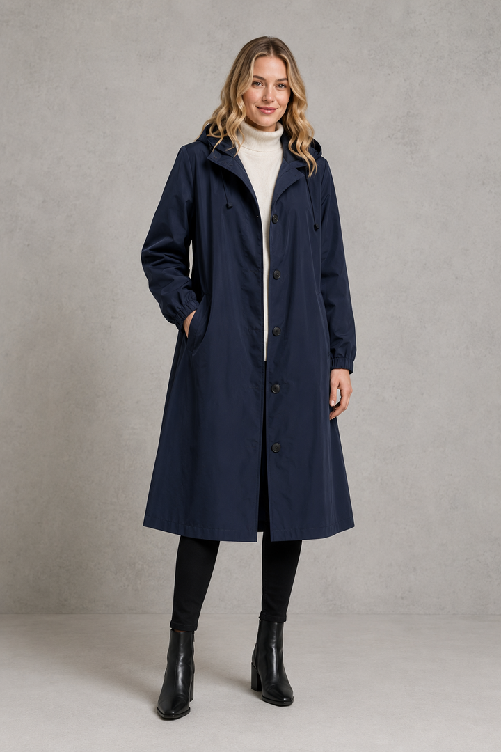 Trench impermeable largo con capucha