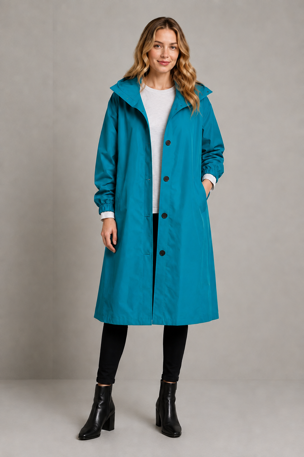 Trench impermeable largo con capucha