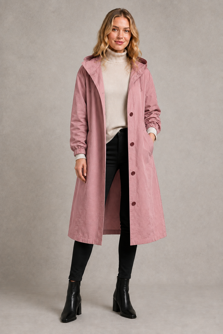 Trench impermeable largo con capucha