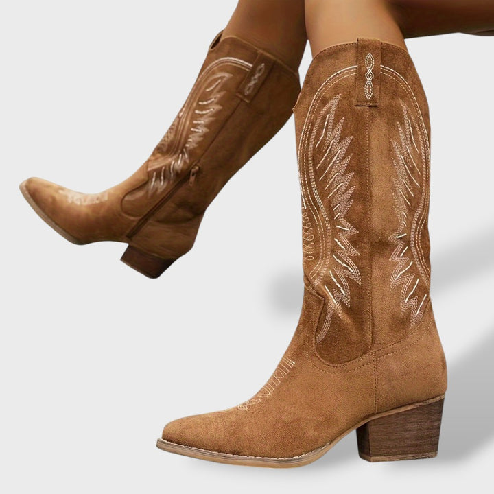 Botas Cowboy Ante Mujer Tacón Bloque
