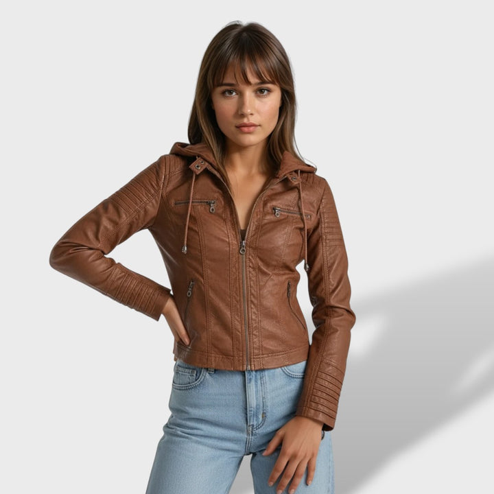 Lucía™ | Chaqueta de cuero para mujer con capucha