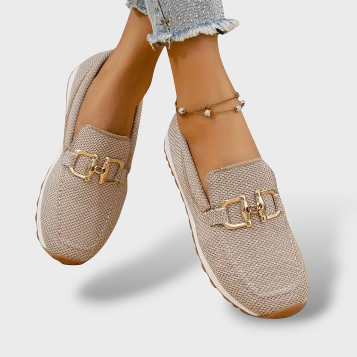 Mocasines Ortopédicos Mesh Herraje Dorado Plataforma