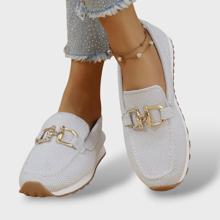 Mocasines Ortopédicos Mesh Herraje Dorado Plataforma