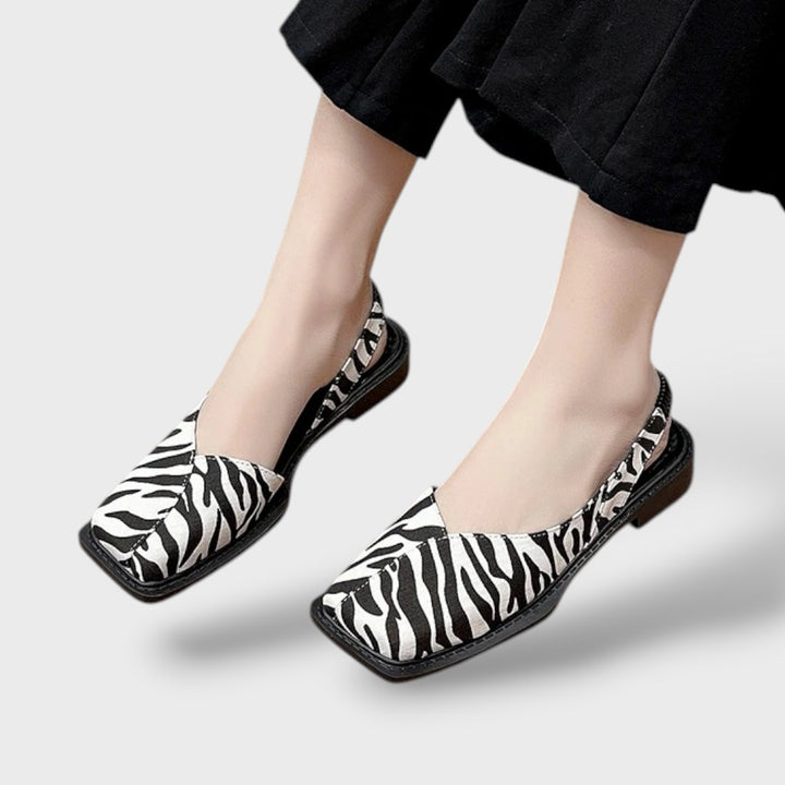 Sandalias Slingback Punta Cuadrada Piel Retro Planas