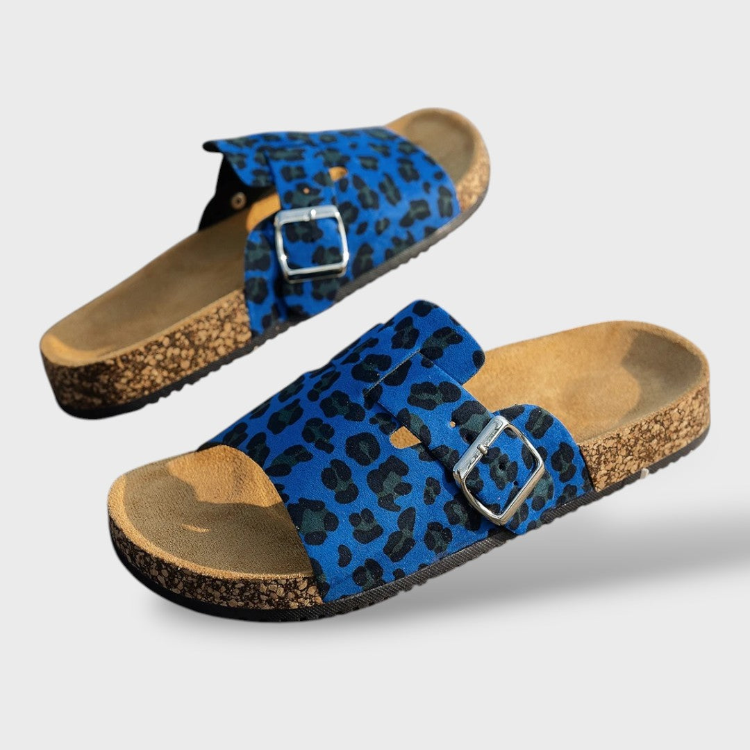 Sandalias Corcho Leopardo Clip Toe Hebilla