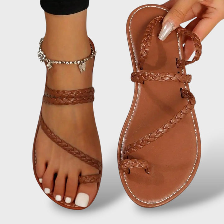 Sandalias Planas Tiras Trenzadas Clip Toe Boho