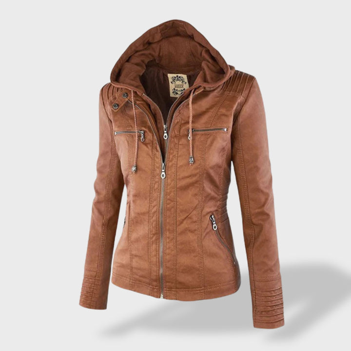 Lucía™ | Chaqueta de cuero para mujer con capucha