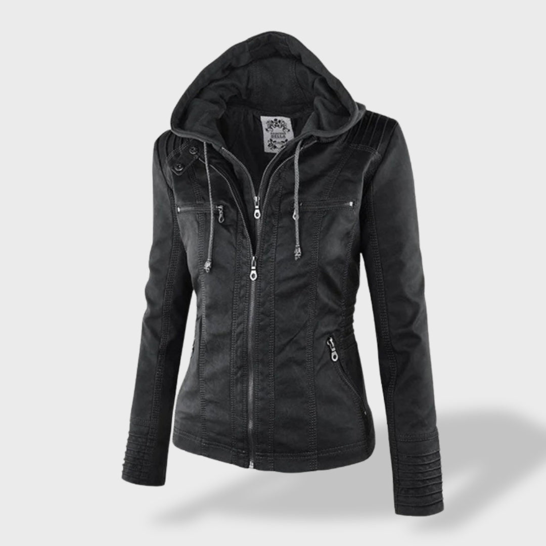 Lucía™ | Chaqueta de cuero para mujer con capucha