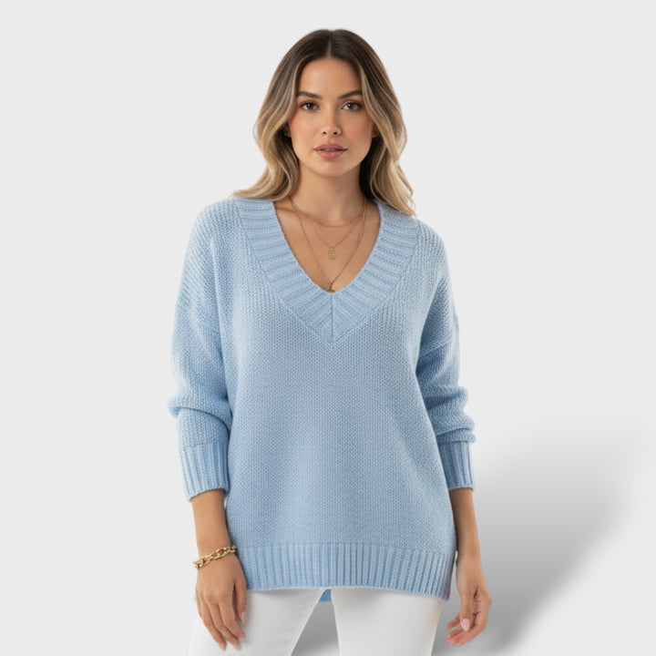 Suéter de Punto Suave Mujer con Escote en V