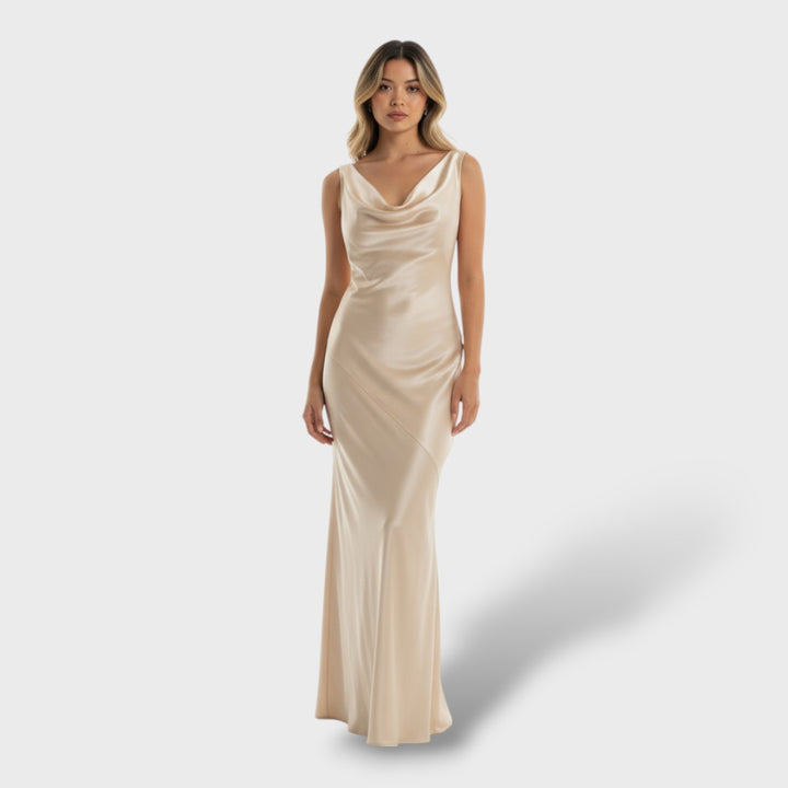 Vestido satinado largo espalda descubierta