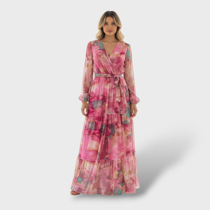 Vestido largo envolvente floral mujer